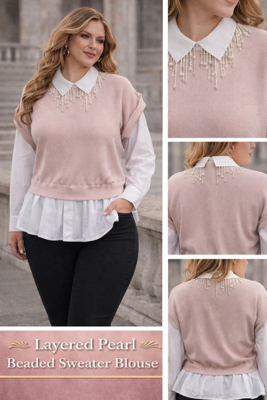 OnTwelfth Pink Vest White Button Up Pearl Beaded Neckline Sweater XL Gossip Girl
